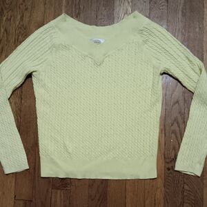 Talbots Soft Yellow Cable Knit V-Neck Sweater